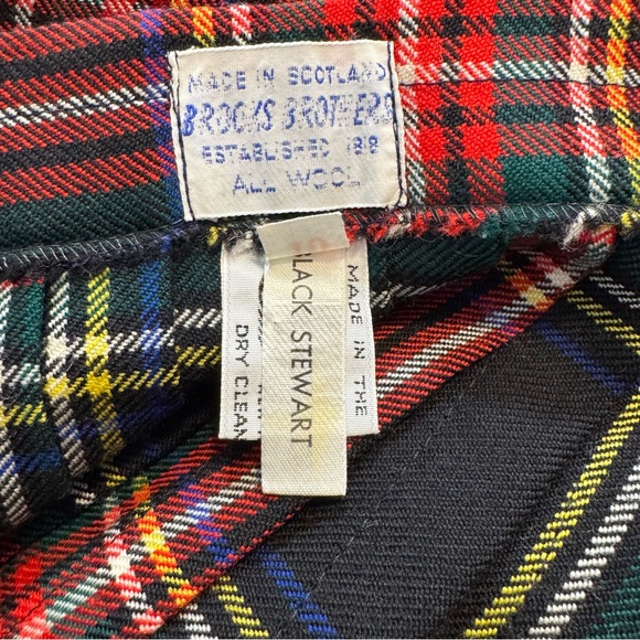 Brooks Brothers Vintage Black Stewart Wool Tartan Plaid Midi Kilt Skirt Academia - Picture 9 of 11
